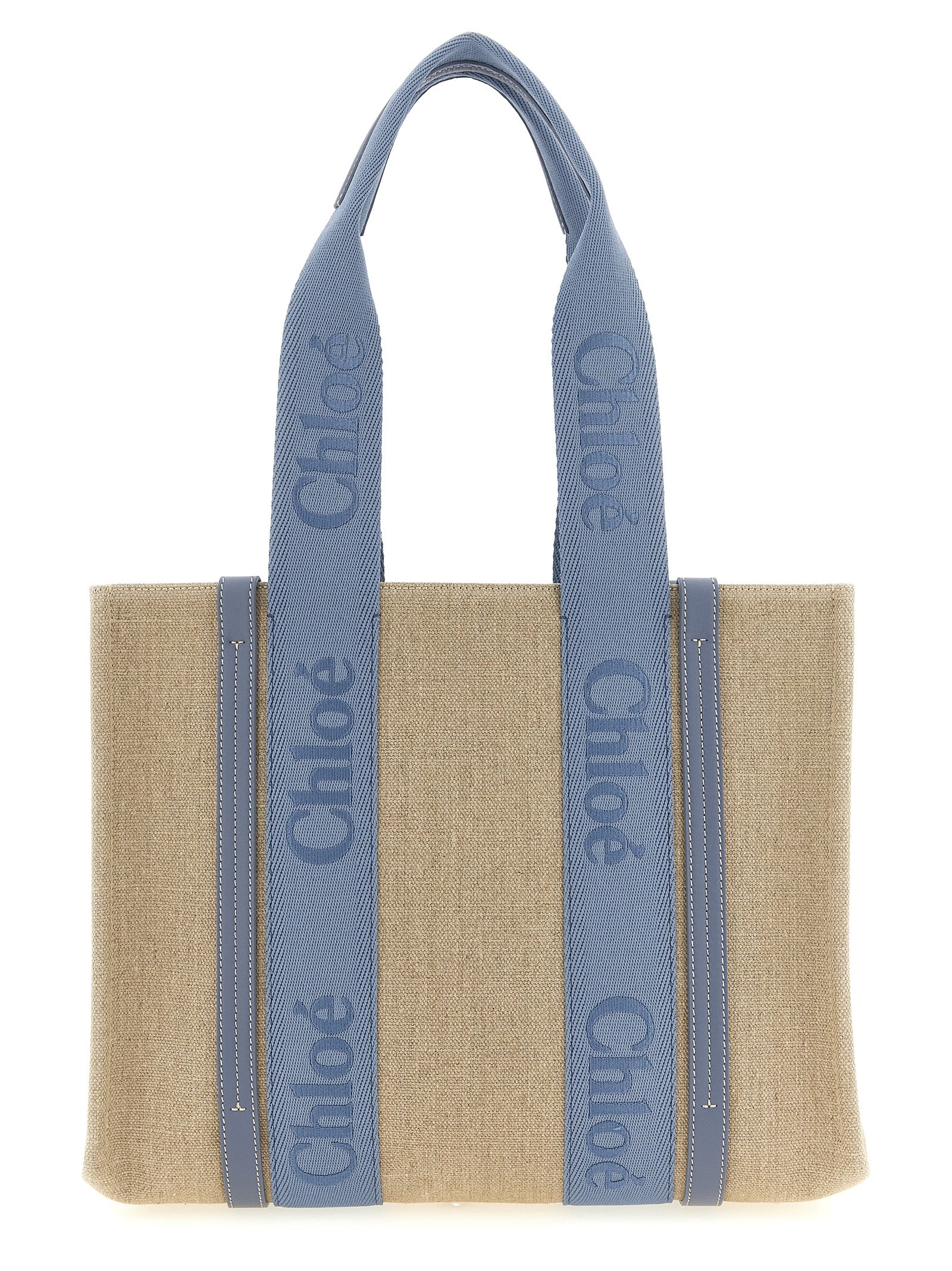 Chloé Woody Medium Linen Tote Bag Blue