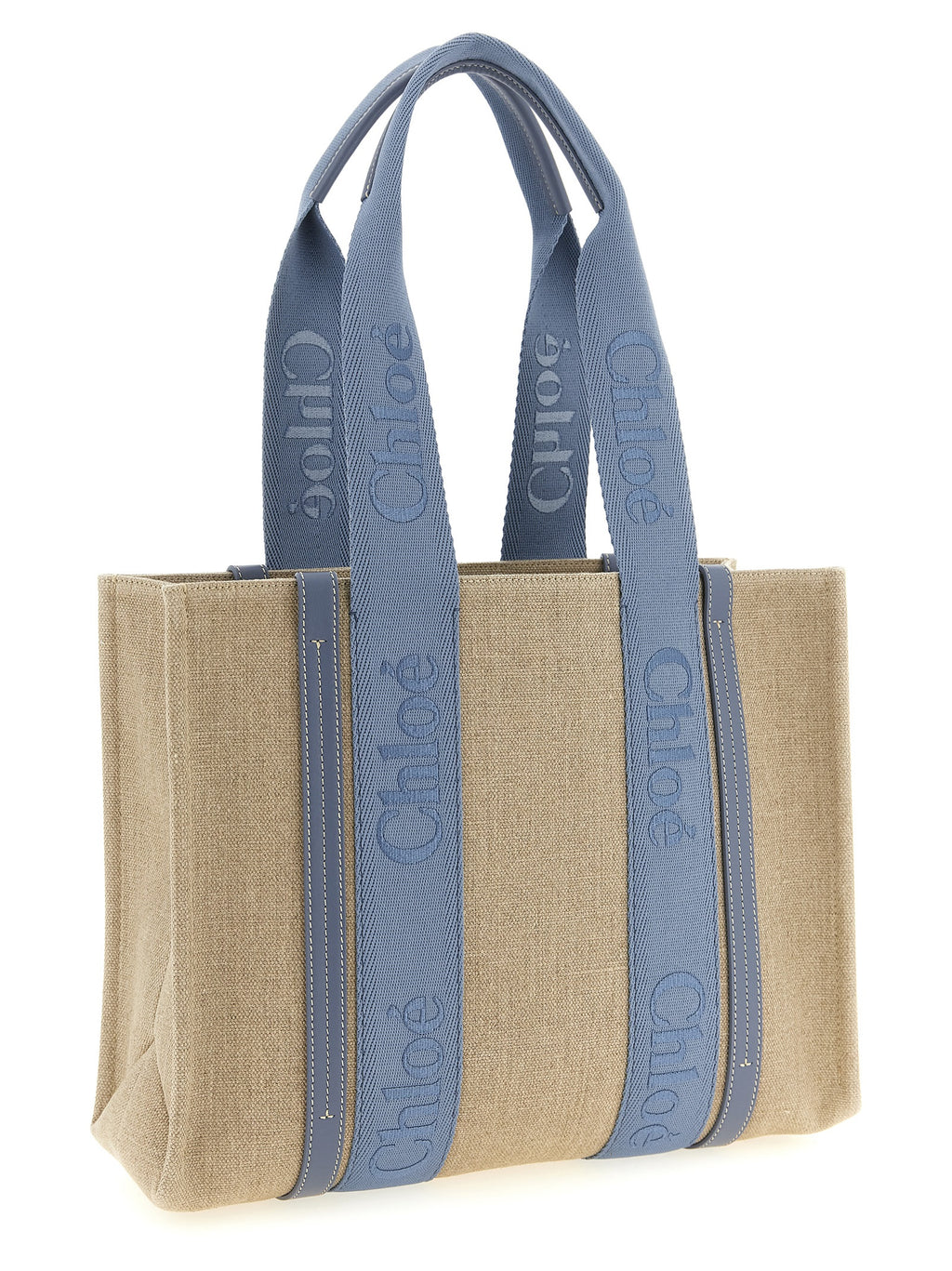 Chloé Woody Medium Linen Tote Bag Blue