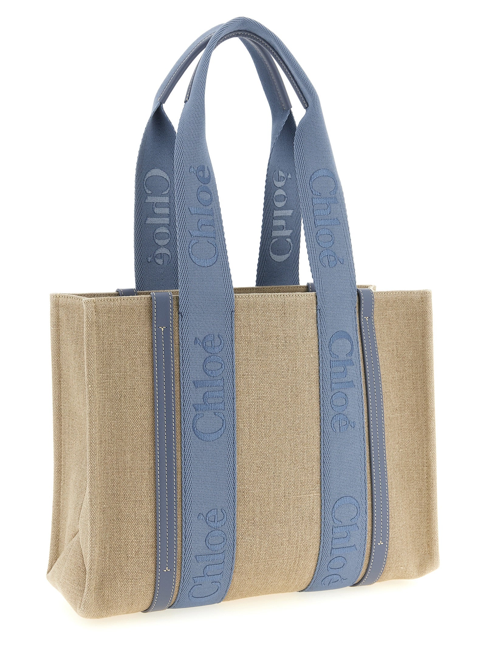 Chloé Woody Medium Linen Tote Bag Blue