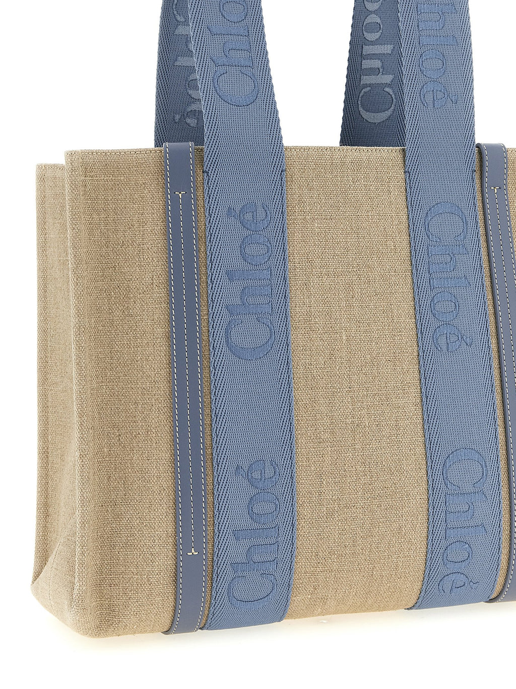 Chloé Woody Medium Linen Tote Bag Blue