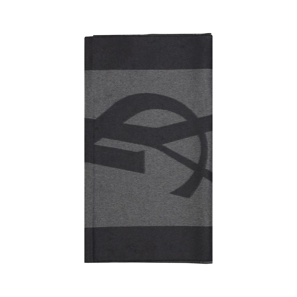 Saint Laurent Cassandre Silk Jacquard Scarf Graphite Grey