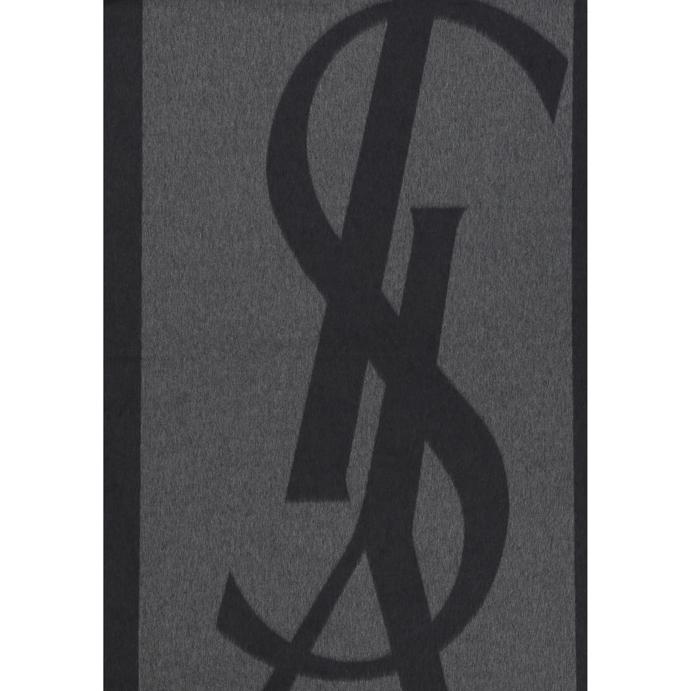 Saint Laurent Cassandre Silk Jacquard Scarf Graphite Grey