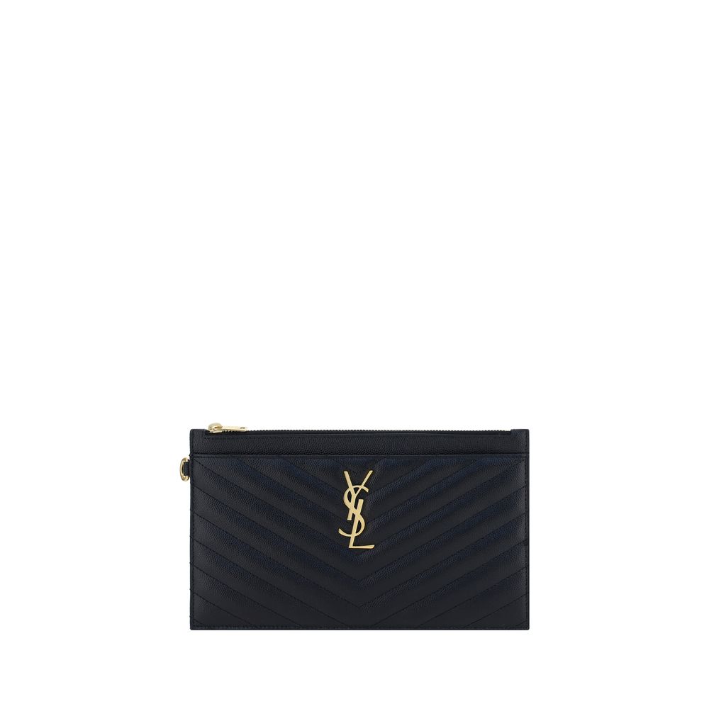 Saint Laurent YSL Quilted Leather Zip Clutch Black