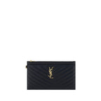 Saint Laurent YSL Quilted Leather Zip Clutch Black