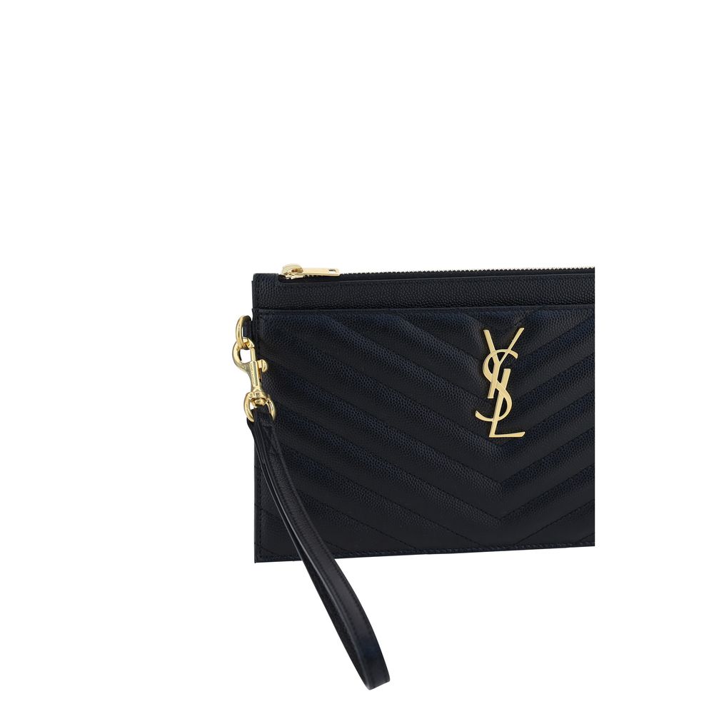 Saint Laurent YSL Quilted Leather Zip Clutch Black