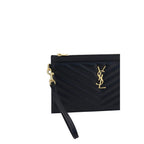 Saint Laurent YSL Quilted Leather Zip Clutch Black