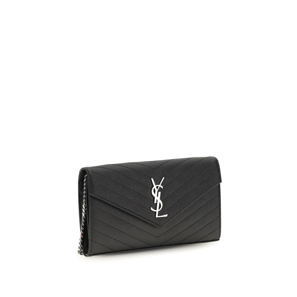 Saint Laurent Monogram Matelassé Prunia Chain Wallet Black