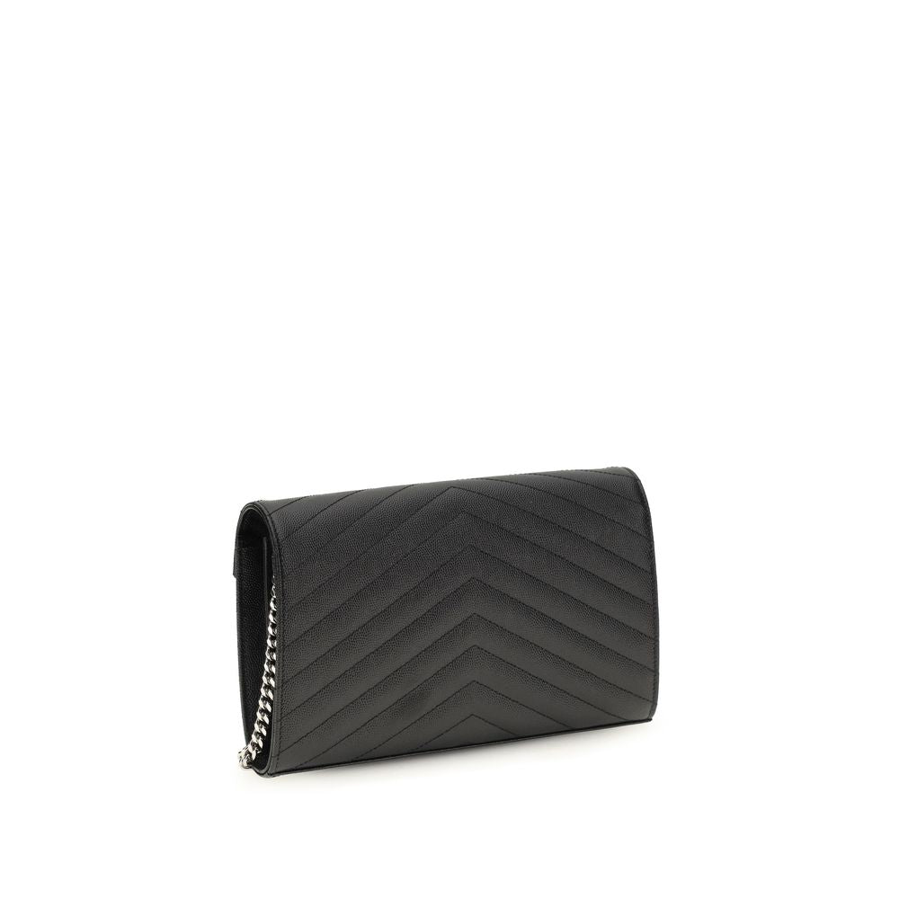 Saint Laurent Monogram Matelassé Prunia Chain Wallet Black