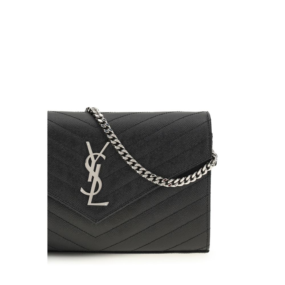 Saint Laurent Monogram Matelassé Prunia Chain Wallet Black