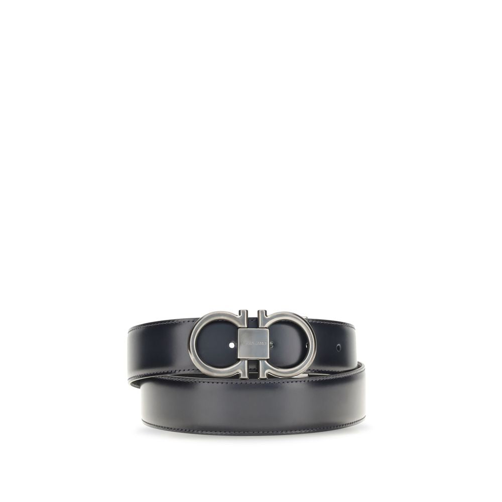 Ferragamo Navy/Black Reversible Leather Gancini Belt 3.5cm