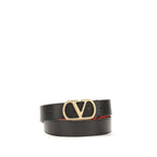 Valentino Garavani Black/Red Reversible Leather VLogo Belt 3cm