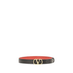 Valentino Garavani Black/Red Reversible Leather VLogo Belt 3cm