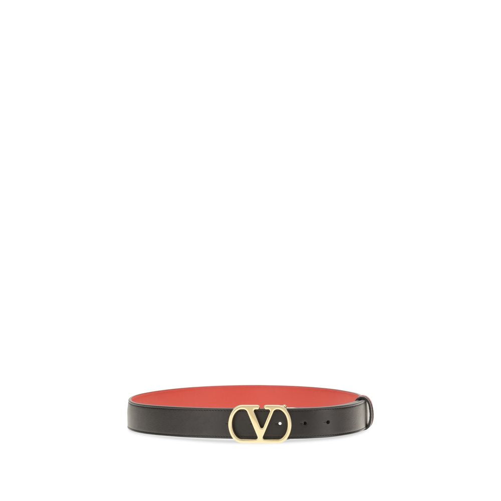 Valentino Garavani Black/Red Reversible Leather VLogo Belt 3cm