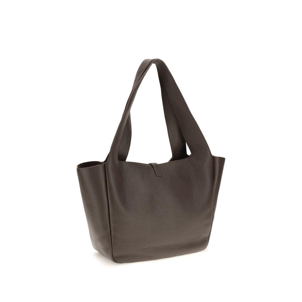 Saint Laurent Le 5 à 7 Bea Large Leather Shoulder Bag Brown