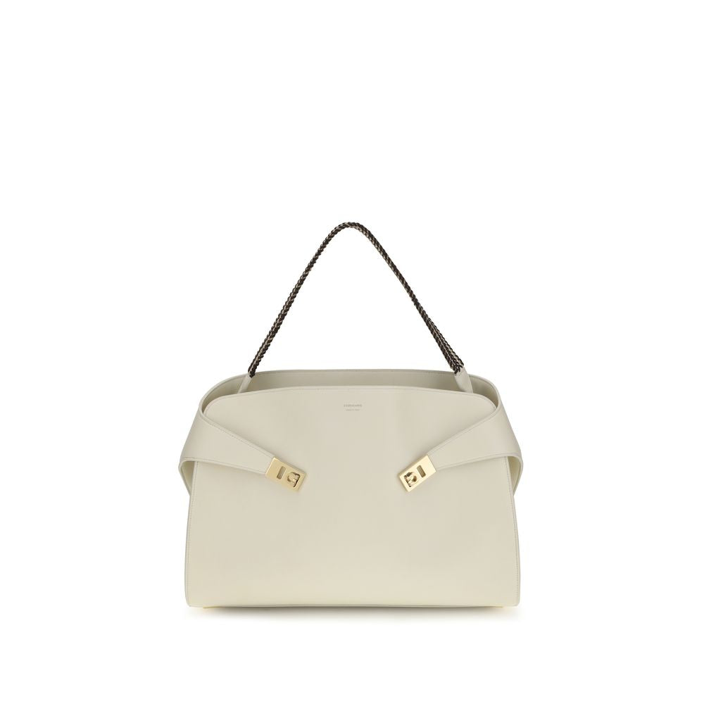 Ferragamo Hug Soft Large Beige Leather Shoulder Bag