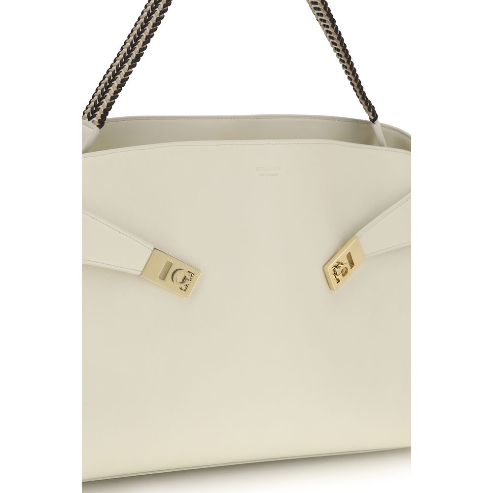 Ferragamo Hug Soft Large Beige Leather Shoulder Bag