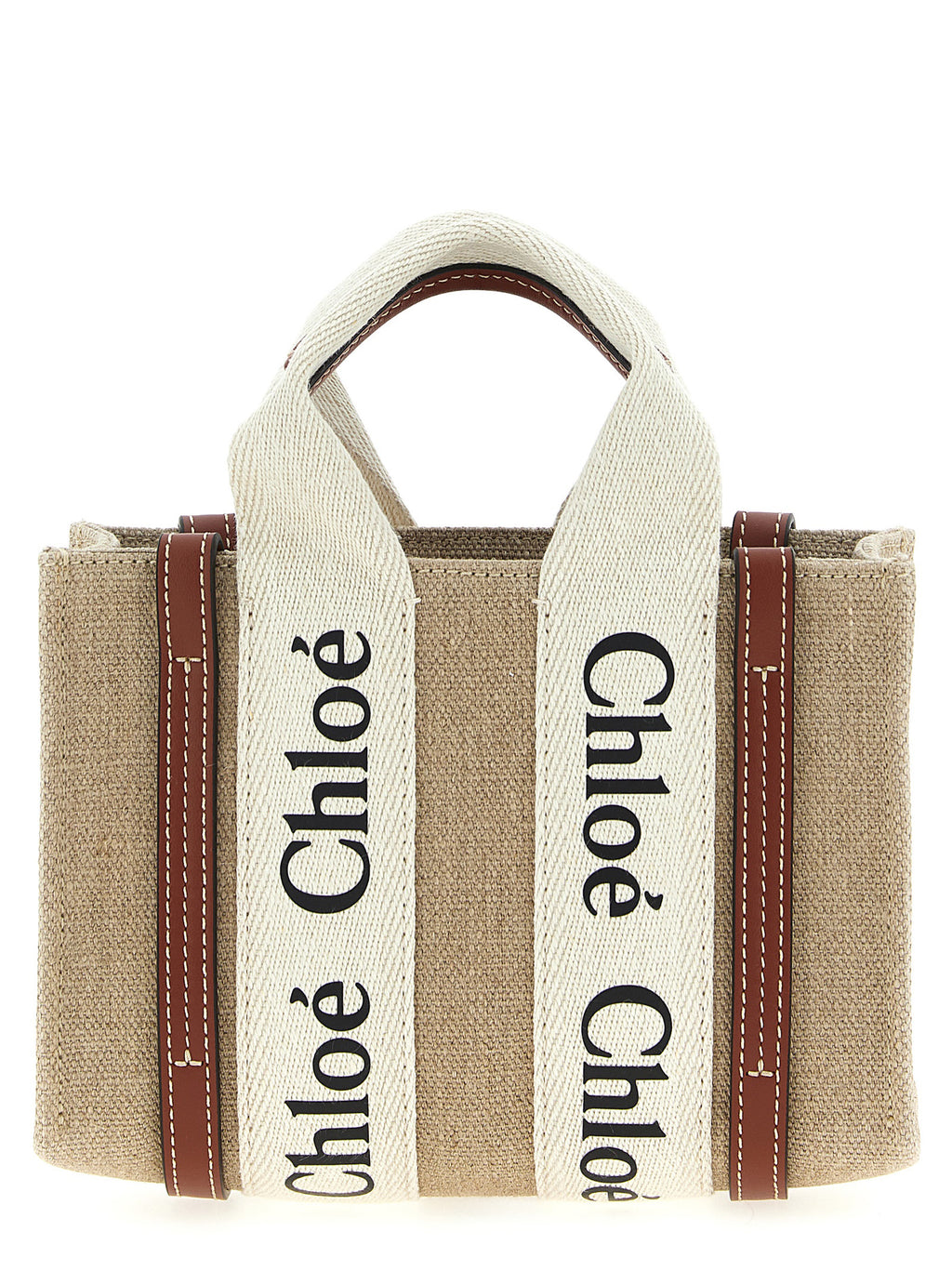 Chloé Woody Mini Tote Bag Linen Beige