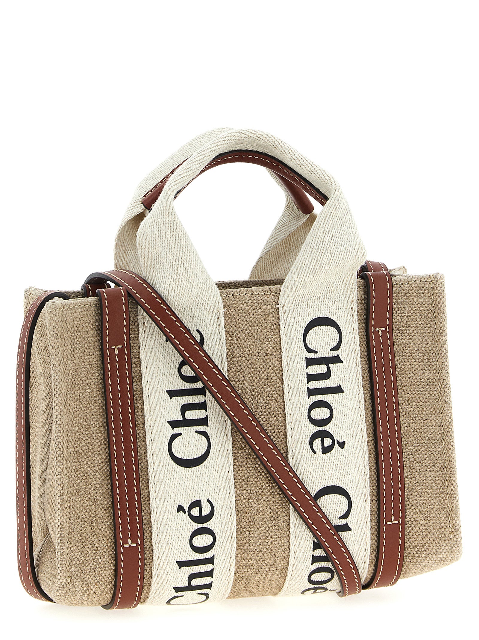 Chloé Woody Mini Tote Bag Linen Beige