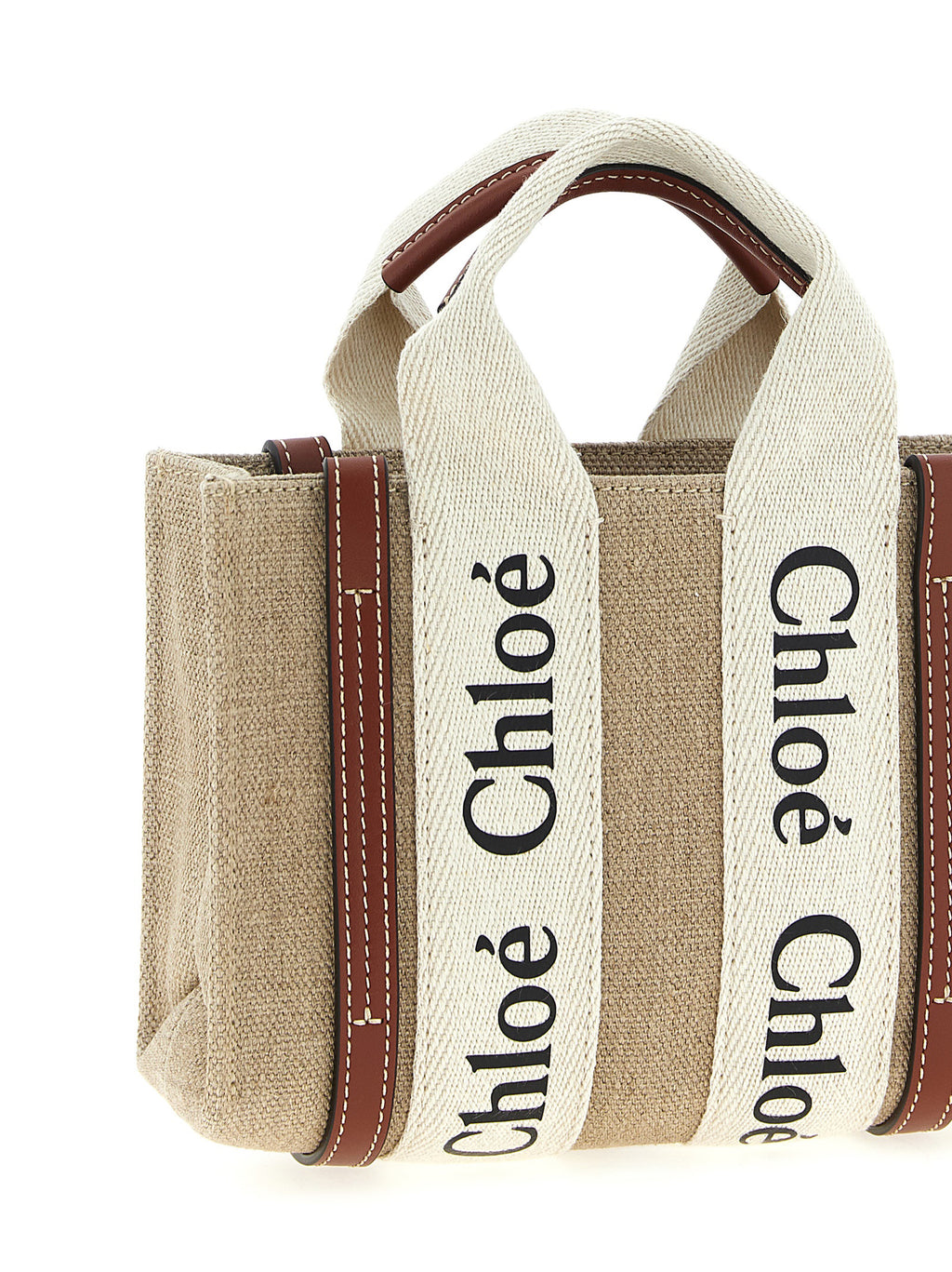 Chloé Woody Mini Tote Bag Linen Beige