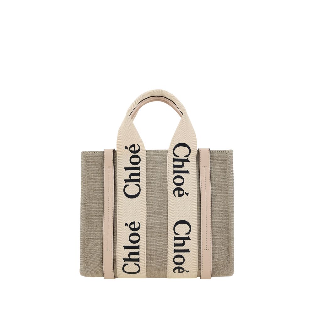 Chloé Woody Small Tote Bag Linen Beige