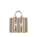 Chloé Woody Small Tote Bag Linen Beige