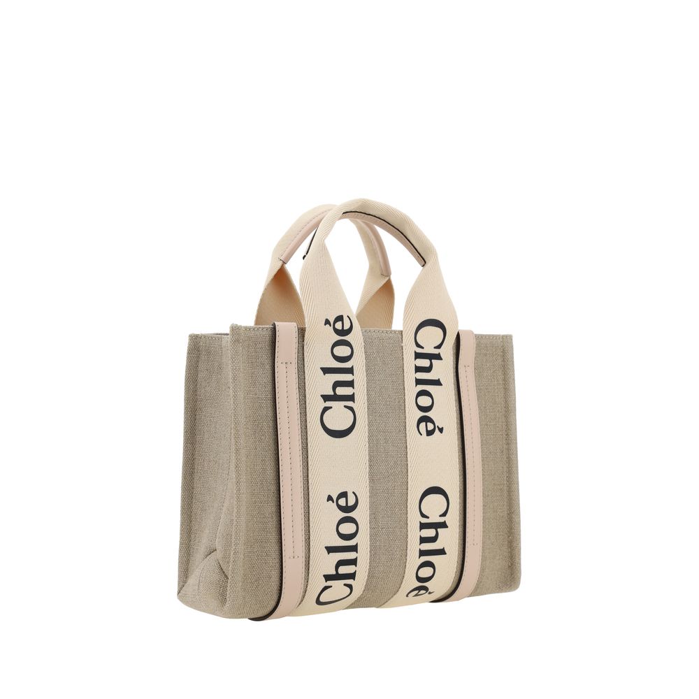 Chloé Woody Small Tote Bag Linen Beige