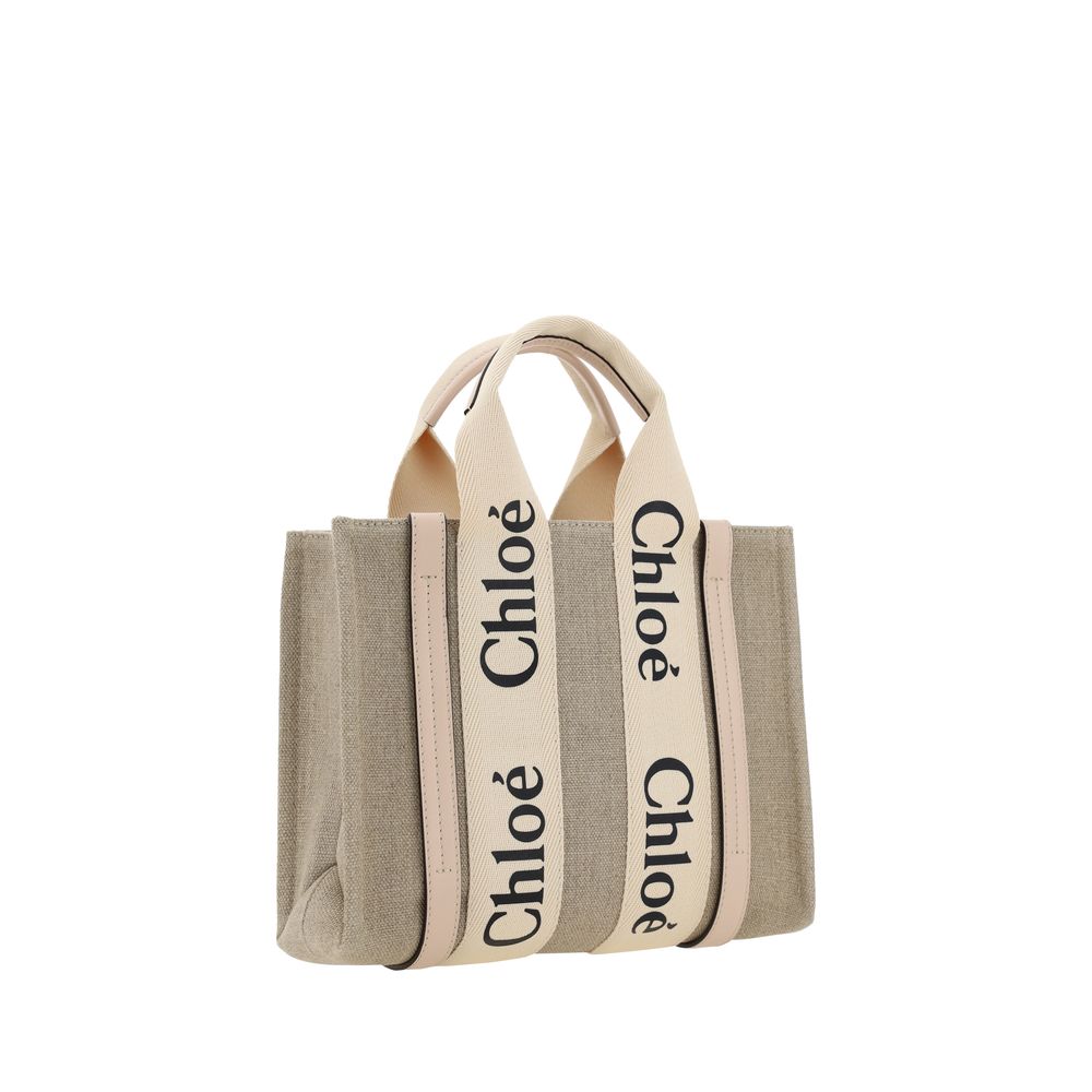 Chloé Woody Small Tote Bag Linen Beige