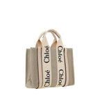 Chloé Woody Small Tote Bag Linen Beige