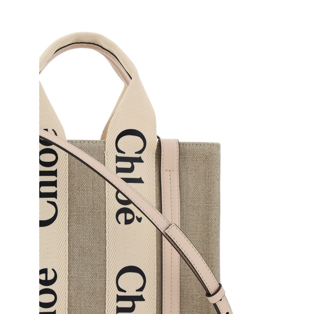 Chloé Woody Small Tote Bag Linen Beige