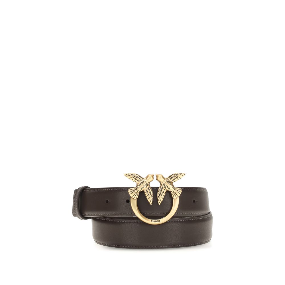 Pinko Love Berry Leather Belt Espresso Brown 3cm