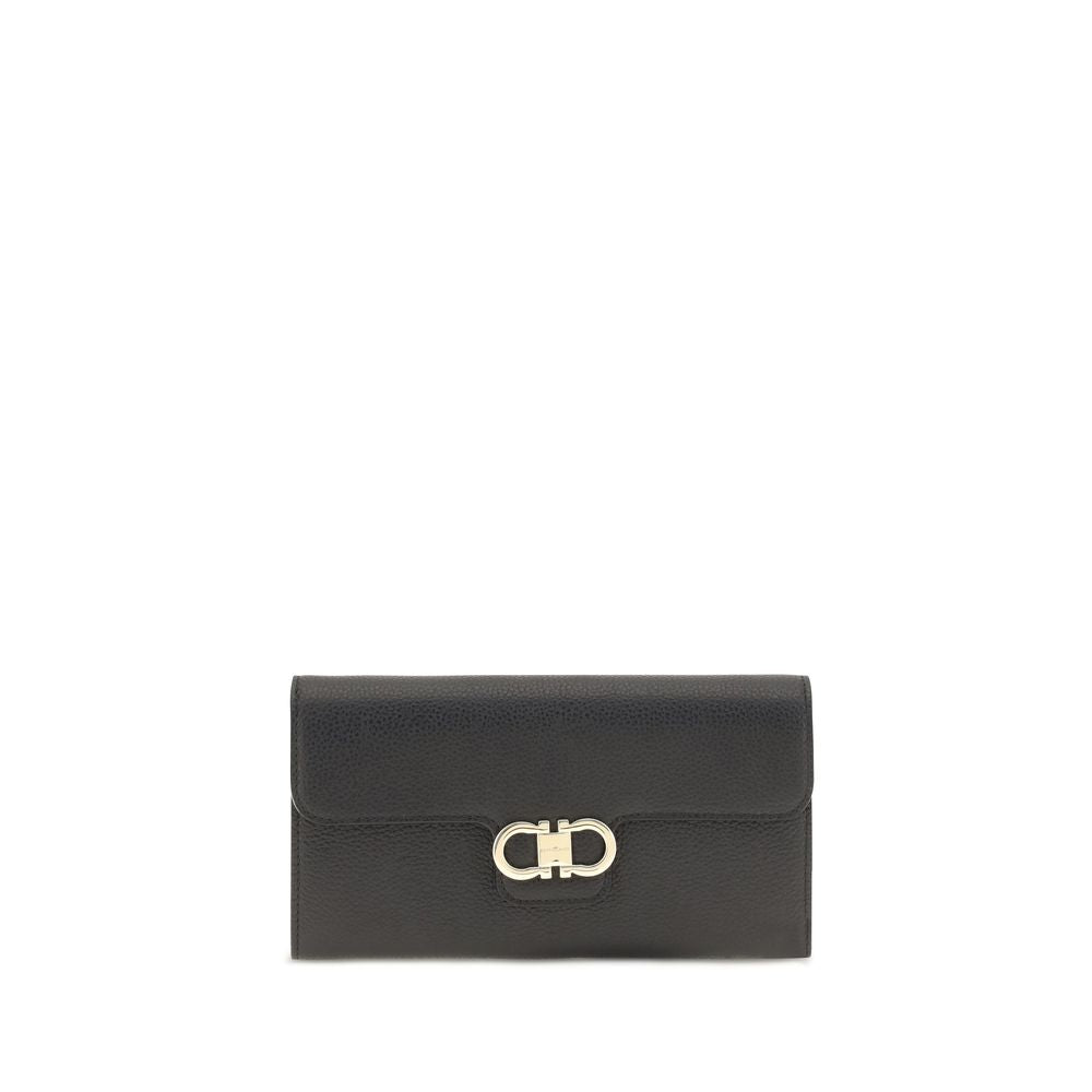 Ferragamo Gancini Black Leather Wallet on Chain