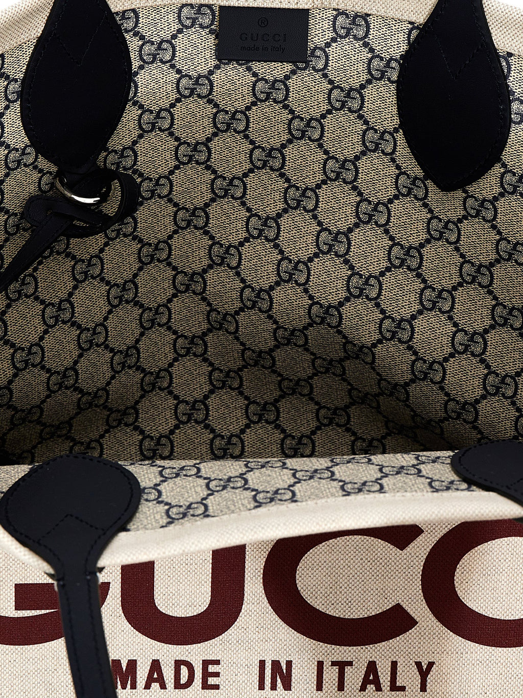 Gucci Logo Medium Canvas Tote Bag Natural Black