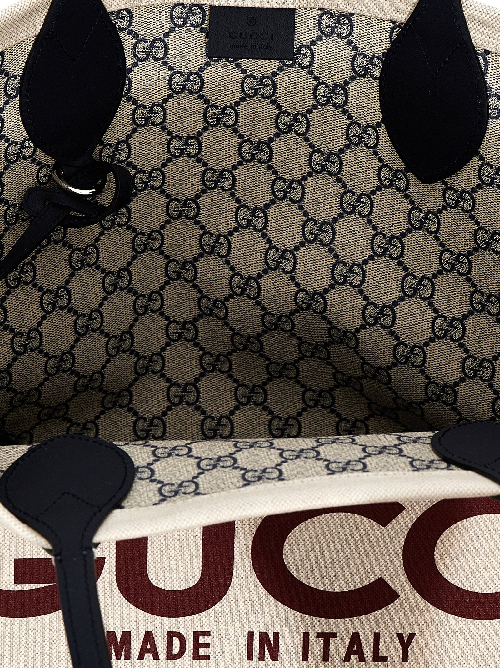 Gucci Logo Medium Canvas Tote Bag Natural Black