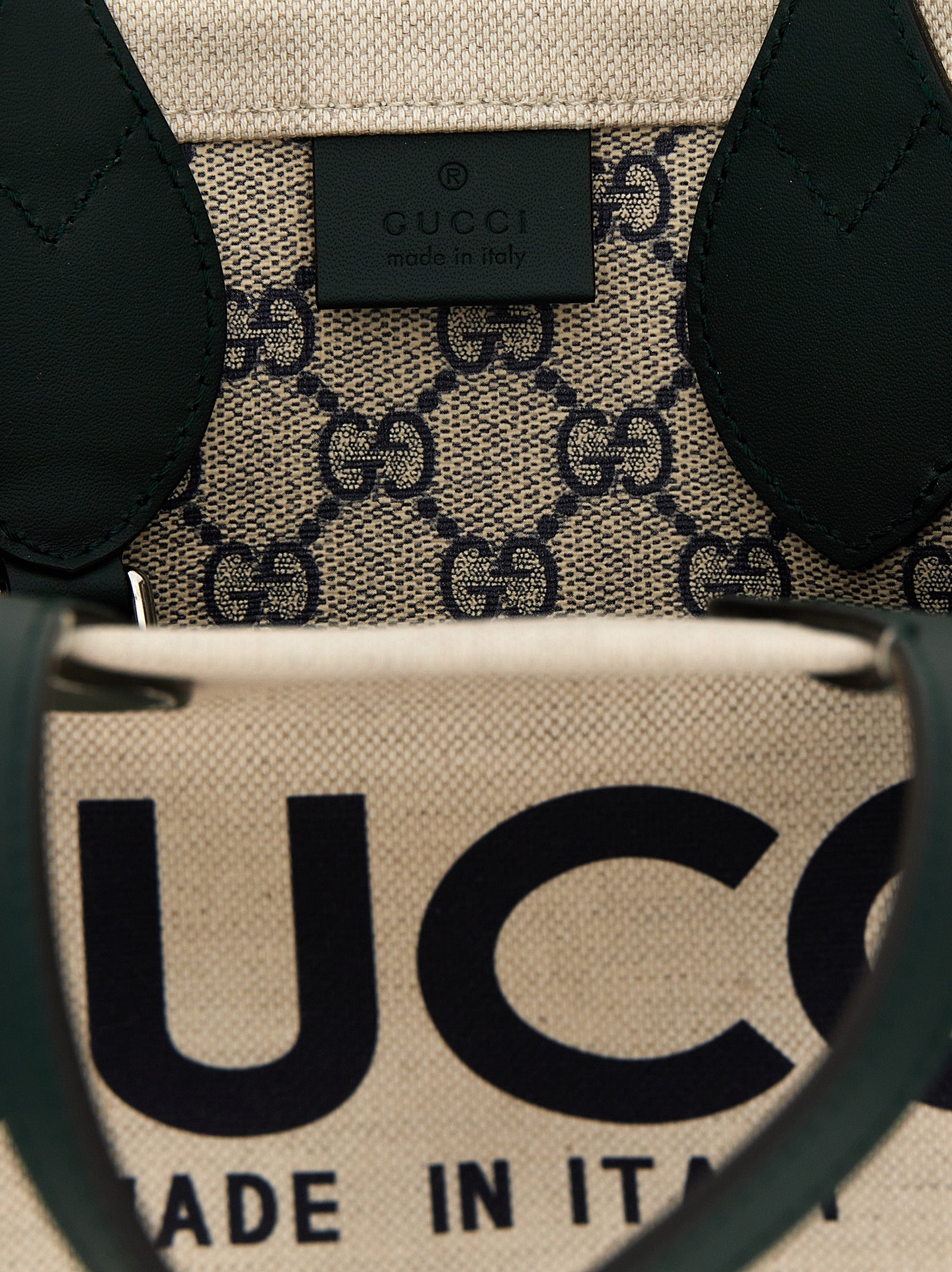 Gucci Logo Mini Canvas Tote Bag Natural Black
