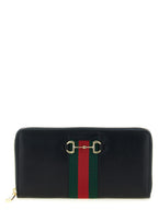 Gucci Horsebit Web Zip Around Wallet Black