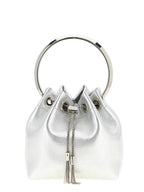 Jimmy Choo Bon Bon Silver Metallic Leather Bucket Bag