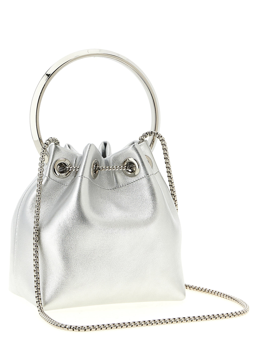 Jimmy Choo Bon Bon Silver Metallic Leather Bucket Bag