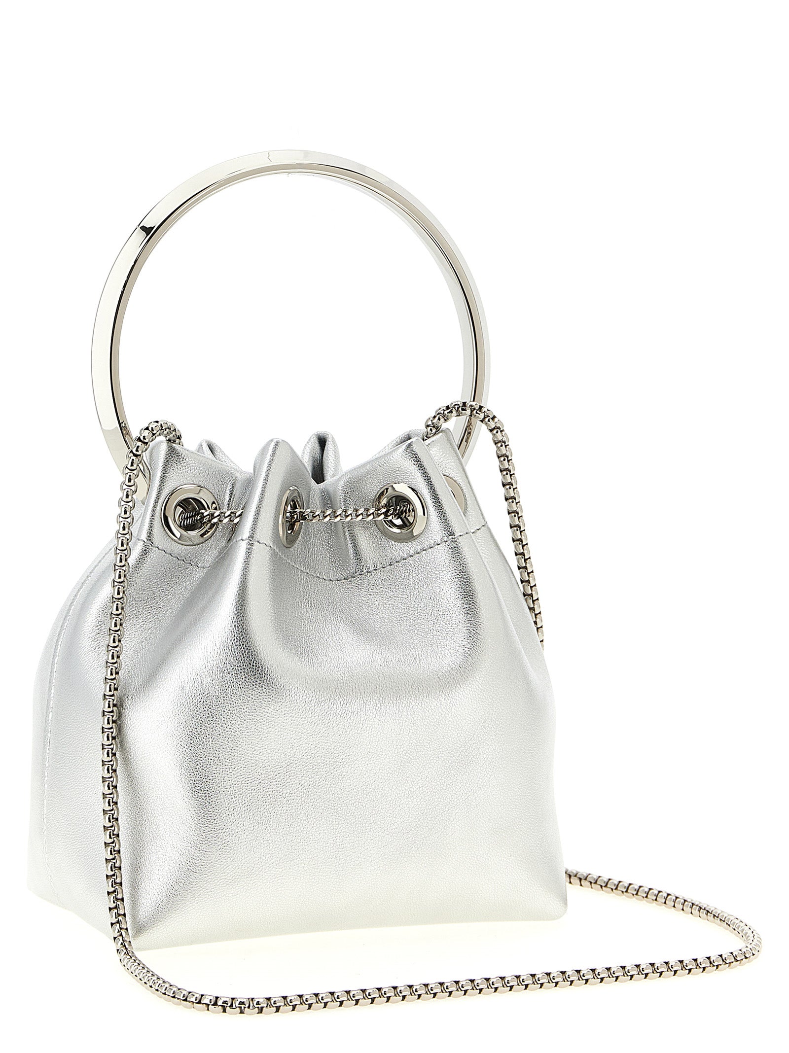Jimmy Choo Bon Bon Silver Metallic Leather Bucket Bag
