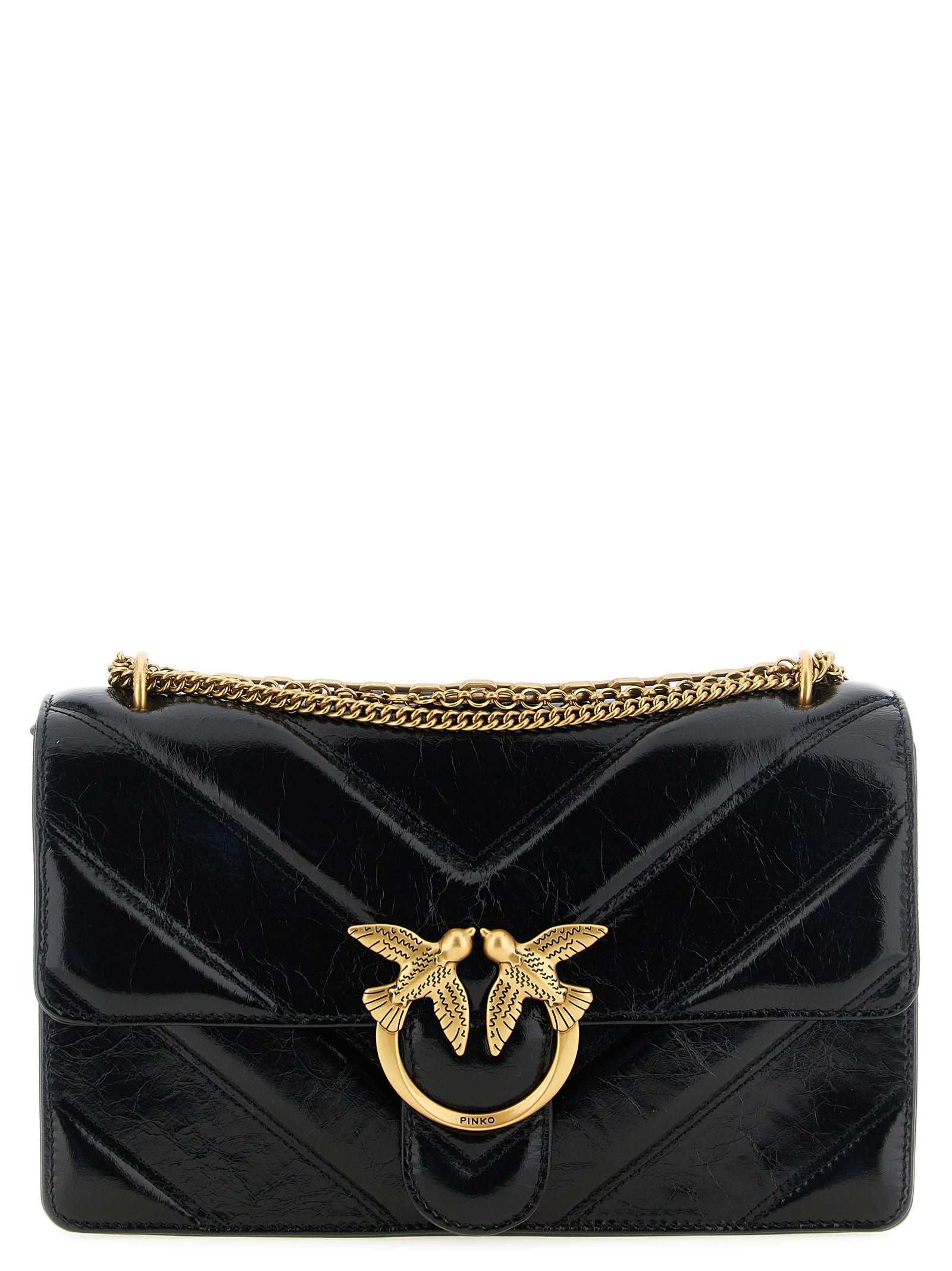 PINKO Love Black Quilted Leather Shoulder Bag