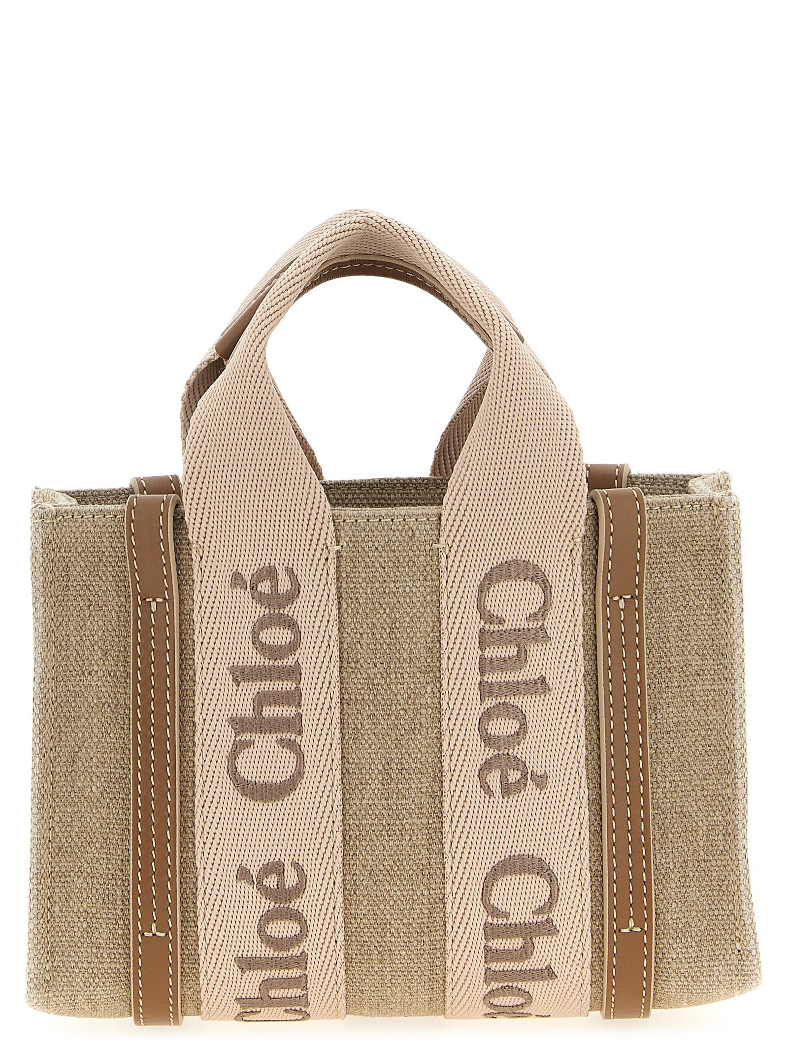 Chloé Woody Mini Linen Tote Bag Pink
