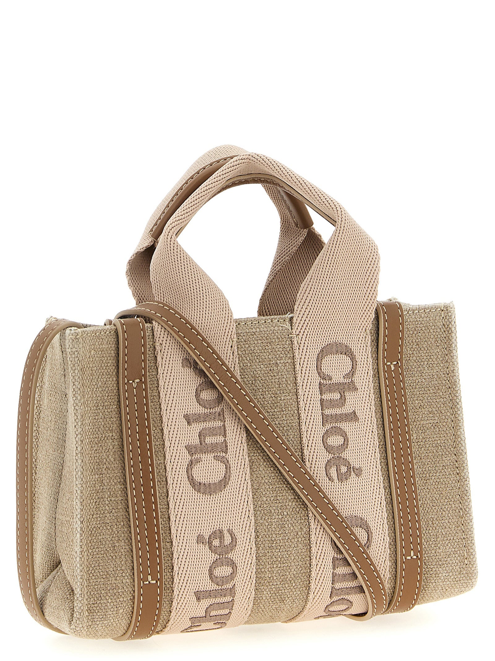 Chloé Woody Mini Linen Tote Bag Pink