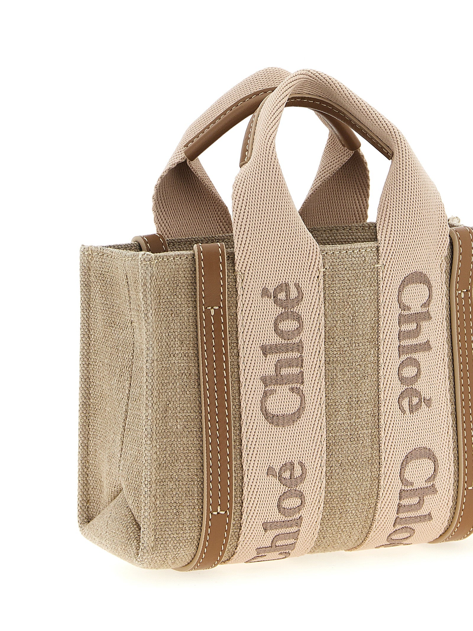 Chloé Woody Mini Linen Tote Bag Pink