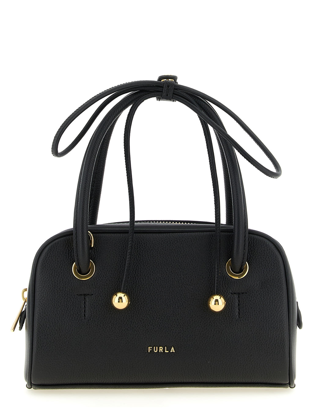 Furla Poppy S Black Leather Top Handle Bag