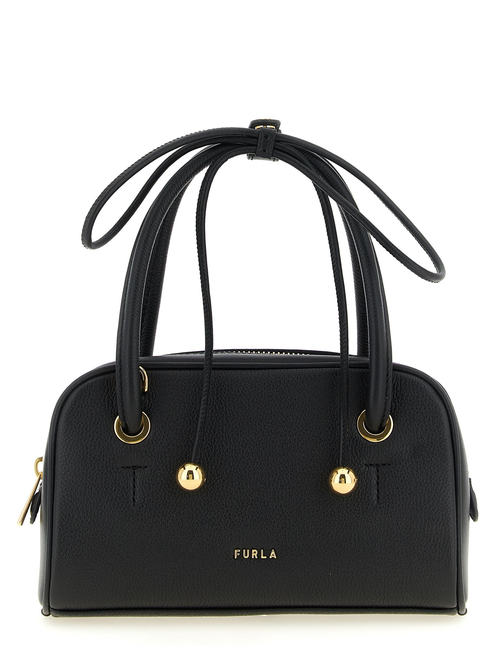 Furla Poppy S Black Leather Top Handle Bag