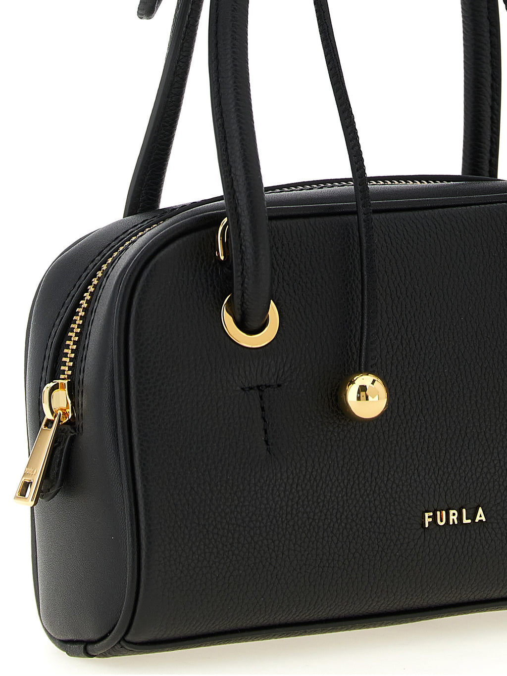Furla Poppy S Black Leather Top Handle Bag