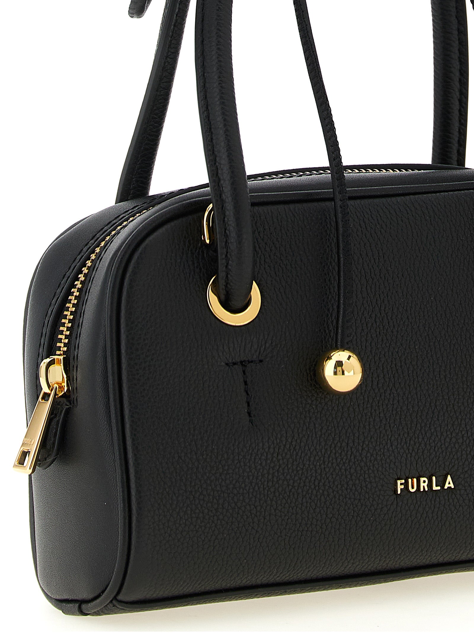 Furla Poppy S Black Leather Top Handle Bag