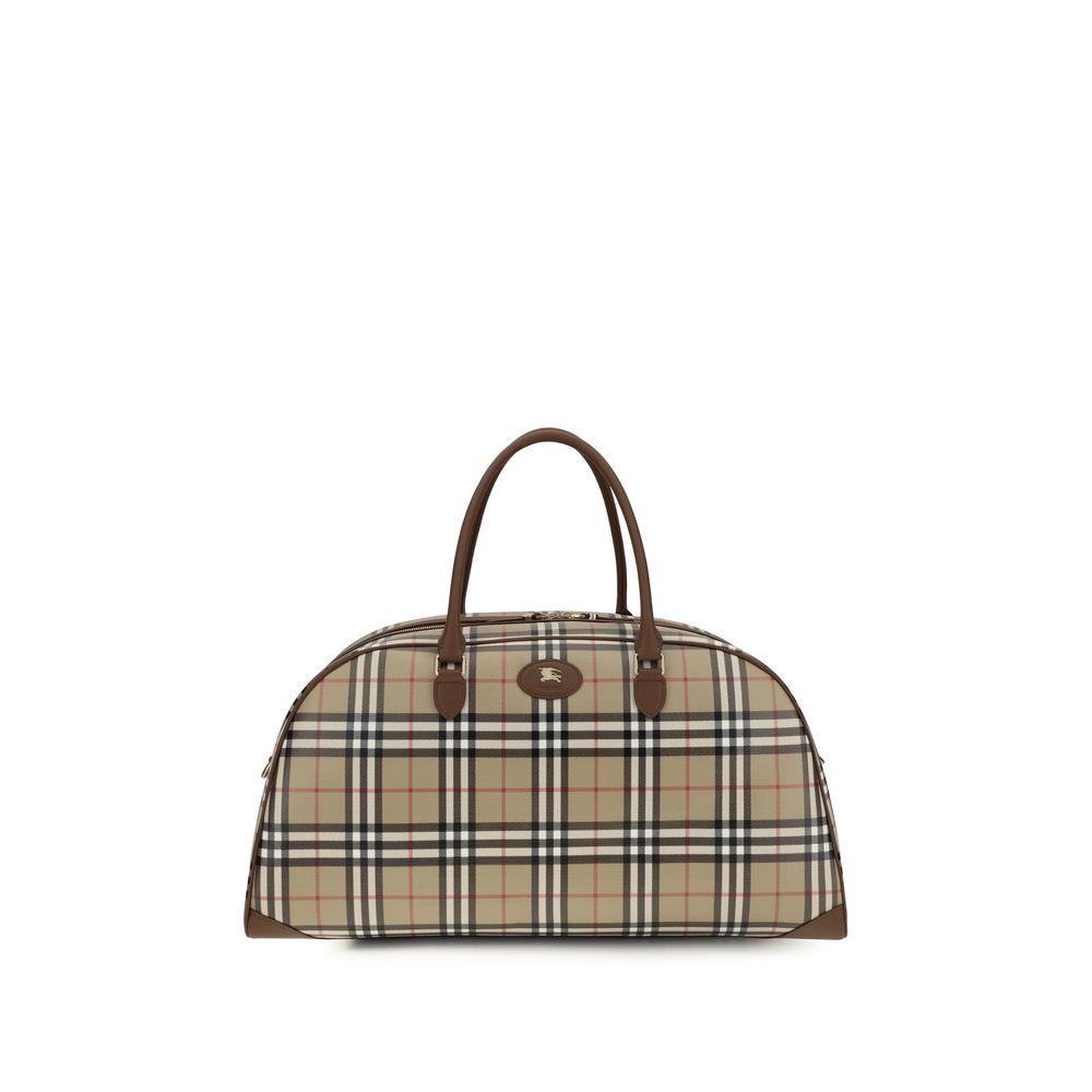 Burberry Check Canvas Travel Duffle Bag Archive Beige
