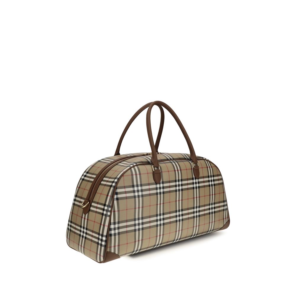 Burberry Check Canvas Travel Duffle Bag Archive Beige