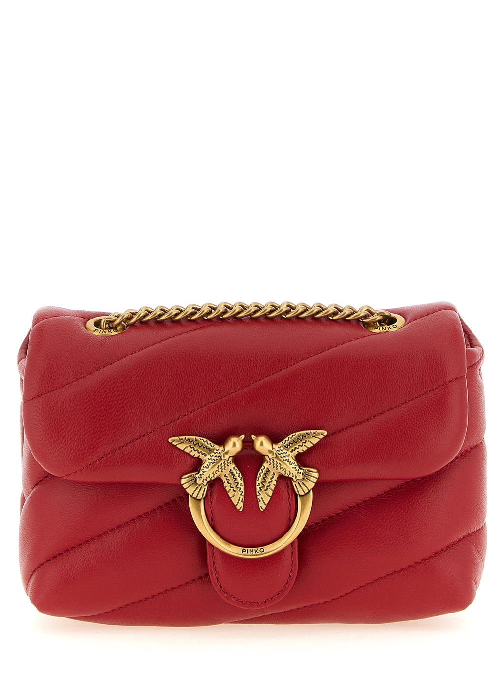 PINKO Baby Love Puff Red Quilted Leather Shoulder Bag