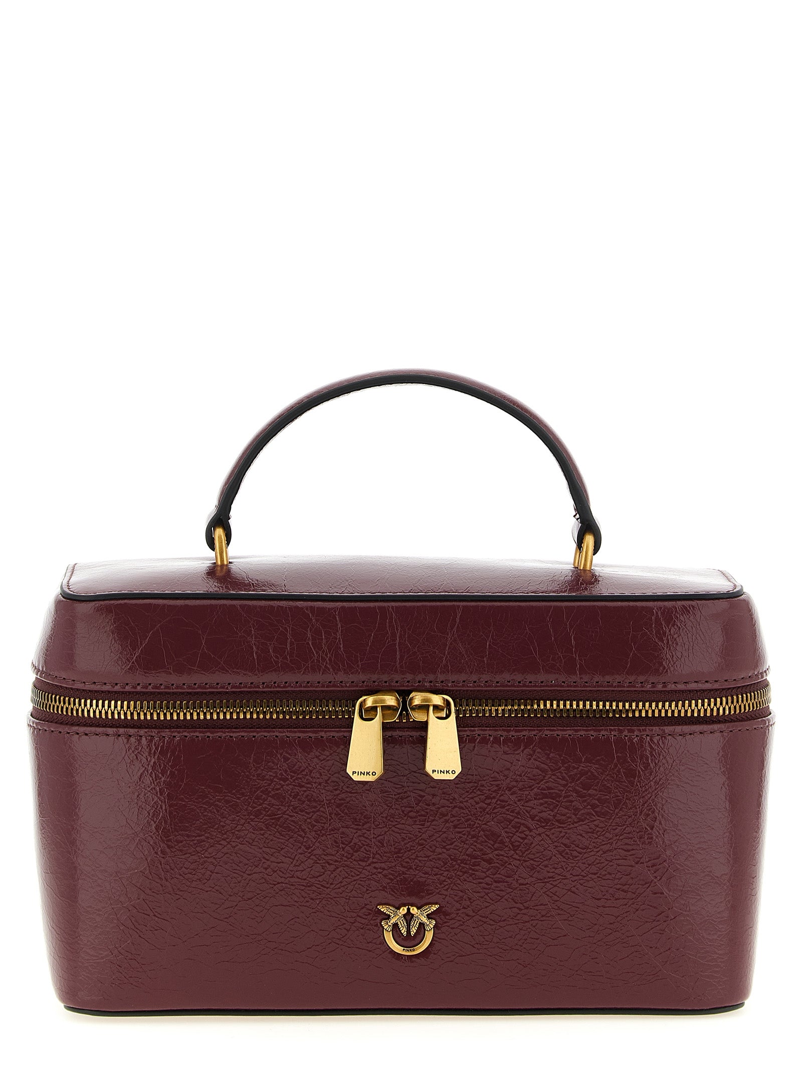 PINKO Love Birds Bordeaux Leather Vanity Bag